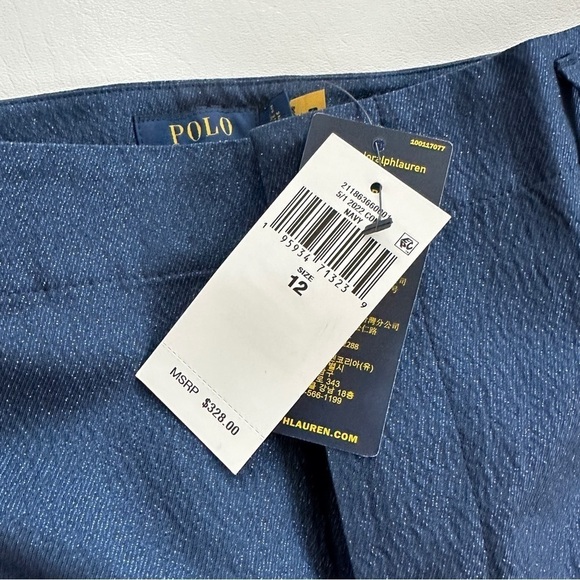 Polo Ralph Lauren Metallic Thread Wide Leg Cuffed Trouser Pants Navy 12 - Picture 5 of 10